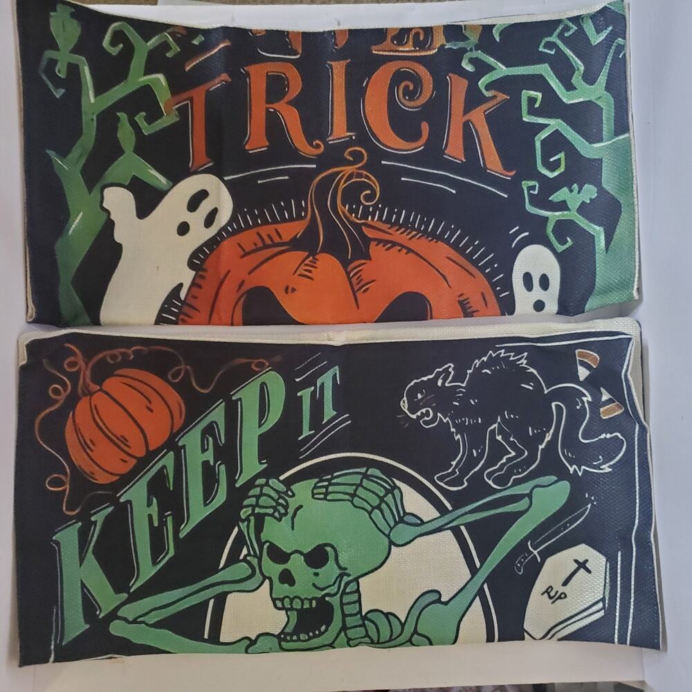Retro Halloween Pillow Covers Only 18x18 MCM Skeleton Jacko Lantern Goth Creepy
